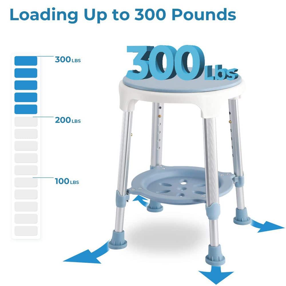 Numhew 360° Swivel Shower Chair with Storage Tray, Small Corner Plastic Stool for Shower, Blue (3)