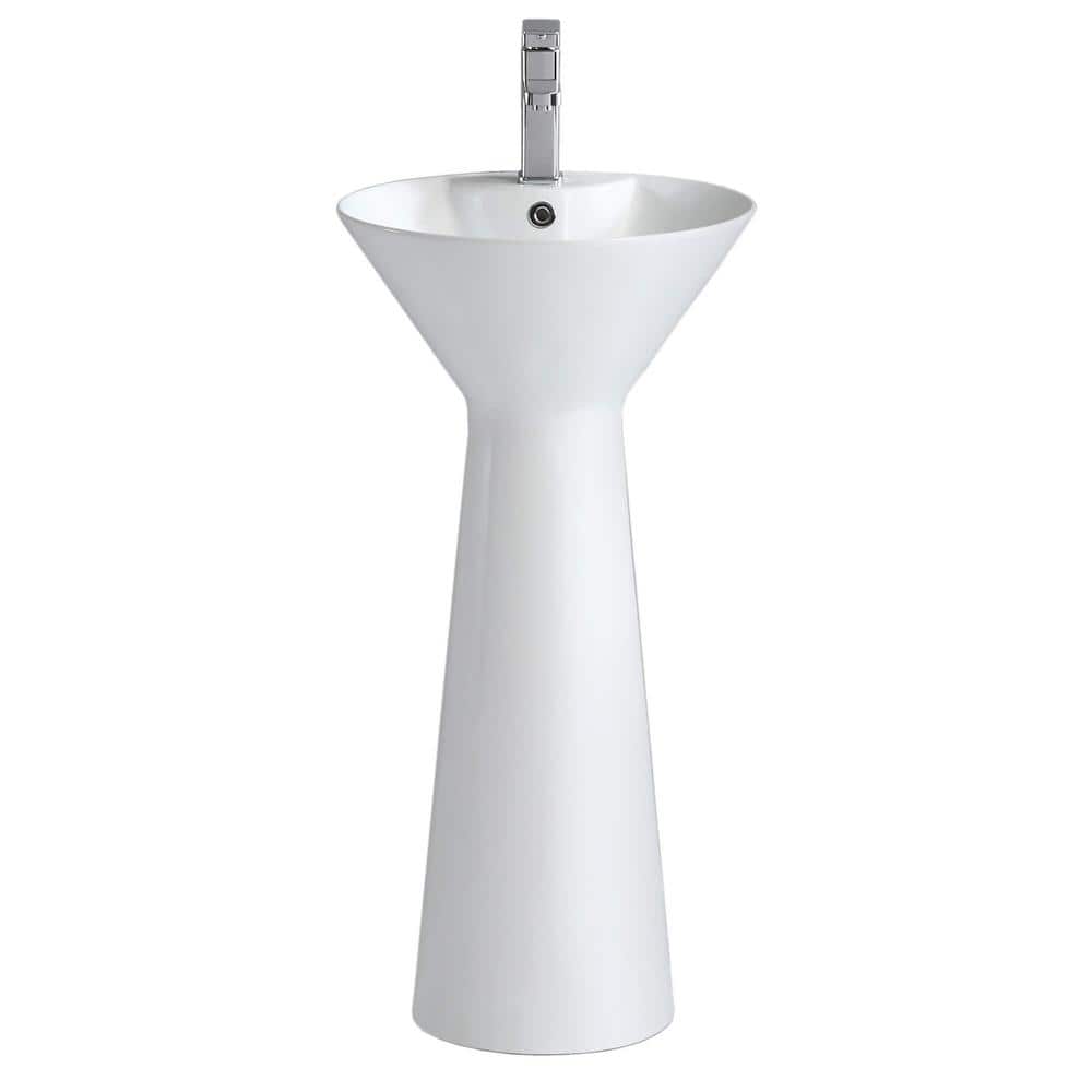FINE FIXTURES Pyramid 17.37 in. W x 17.37 in. L Modern White Ceramic Round Pedestal Sink and Basin Combo (1)