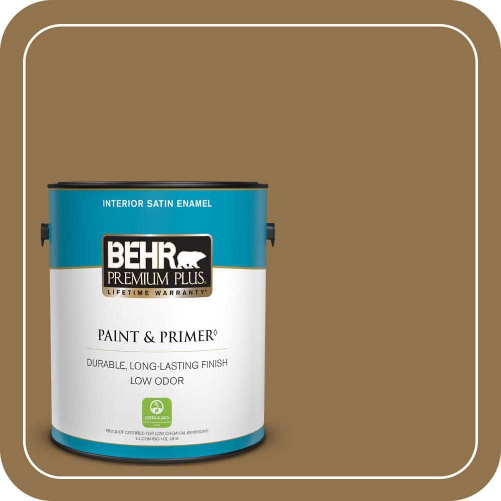 BEHR PREMIUM PLUS 1 gal. #N290-7 Marrakech Brown Satin Enamel Low Odor Interior Paint & Primer