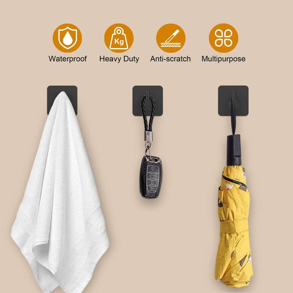 Unbranded Set of 6 Heavy Duty Adhesive Wall Hooks Waterproof for Bathrooms Kitchens and Offices Black (3)