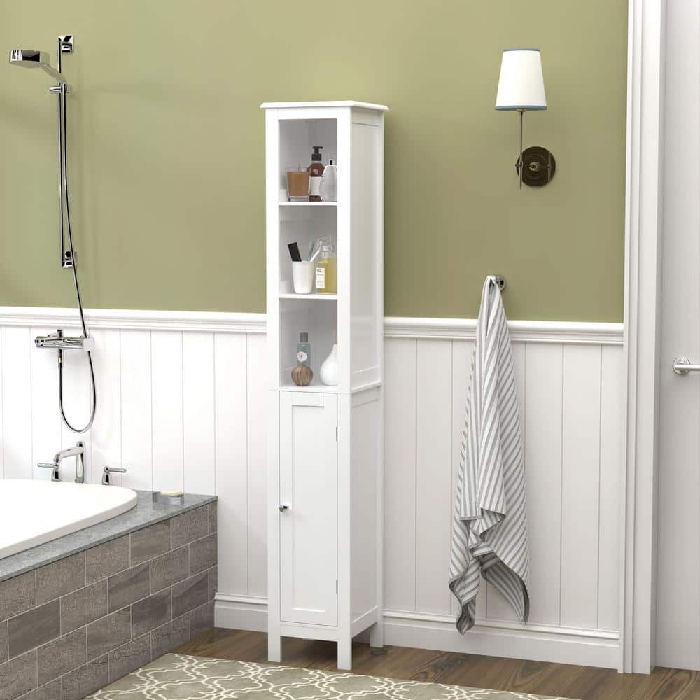 YSQCAR 11.8 in. W x 11.8 in. D x 67 in. H Freestanding White Linen Cabinet with 1-Doors Anti-Tip (2)