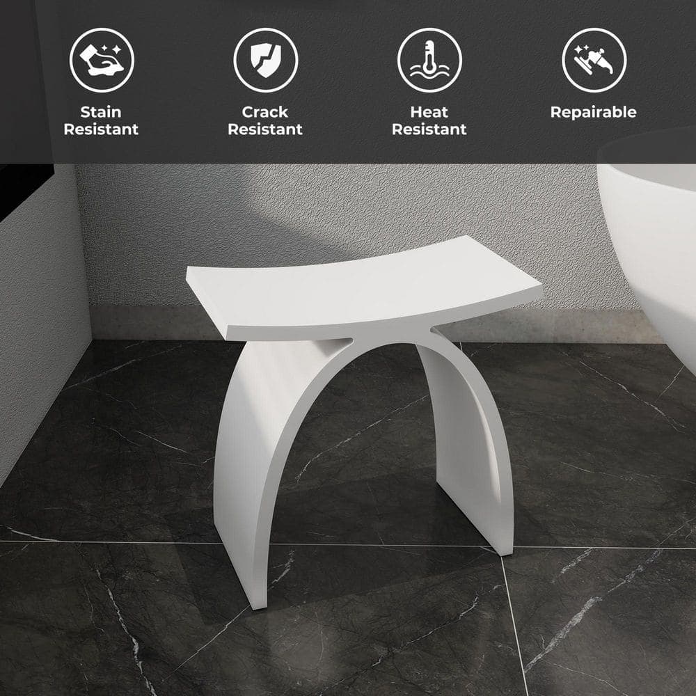 SJ STAR&JANE 16 in. x 9 in Solid Surface Shower Stool Vanity Seat Walk In Shower Seat in Matte White (3)