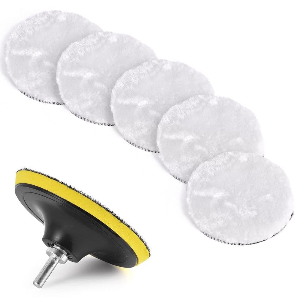 LAIFUCAM 6 Inch Wool Polishing Buffing Pad Set with Adhesive Backer and M14 Drill Adapter for Car Polisher 7 pcs (1)