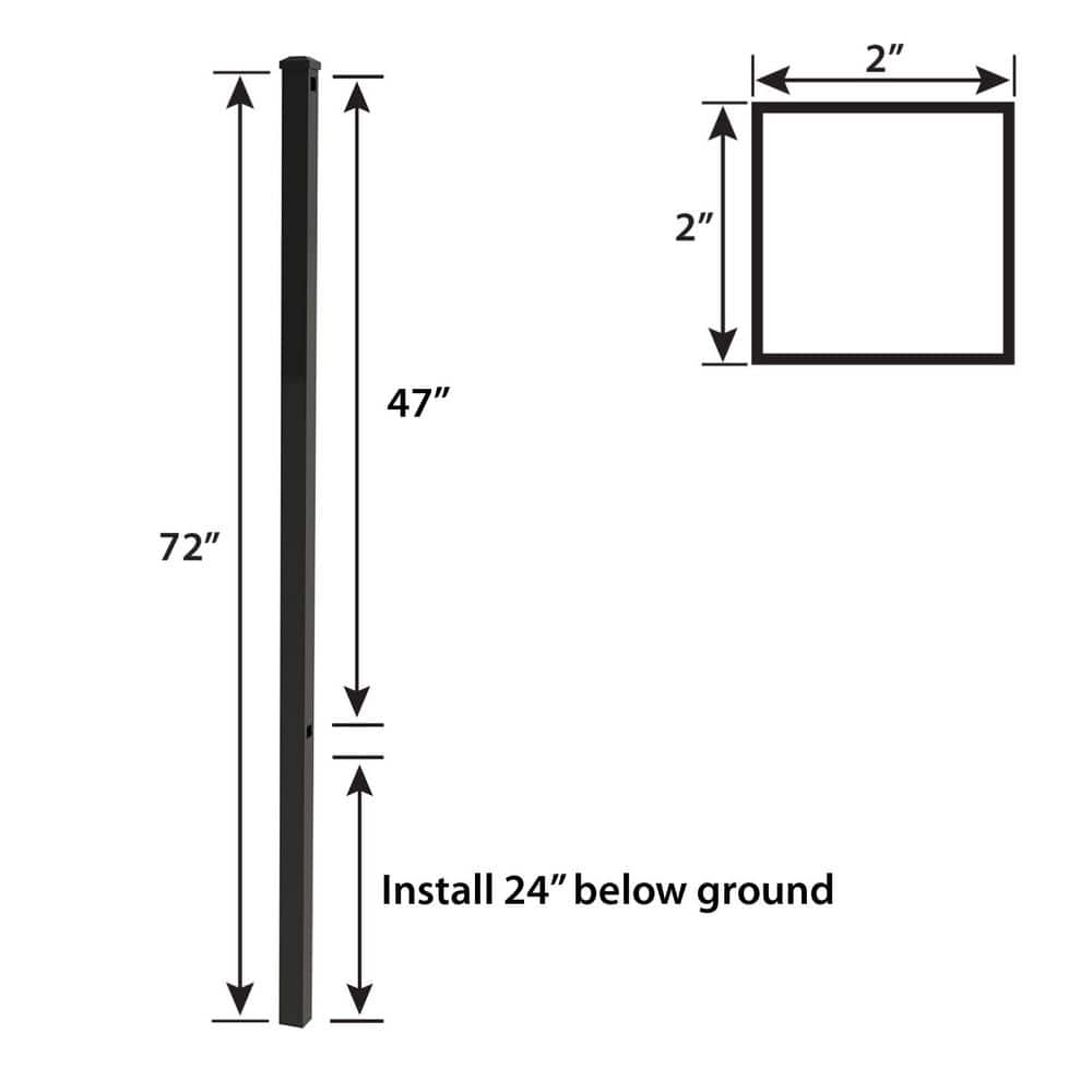 FORGERIGHT Newtown 2 in. x 2 in. x 6 ft. Black Aluminum Fence Line Post with Flat Cap (3)