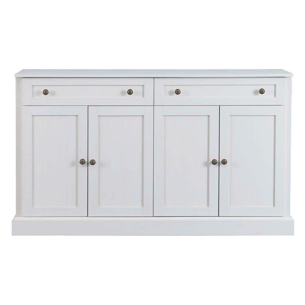 XUJMK 58 in. W x 16 in. D x 34 in. H Antique White Linen Cabinet, Kitchen Sideboard Storage Buffet Cabinet with Drawers, Doors (2)