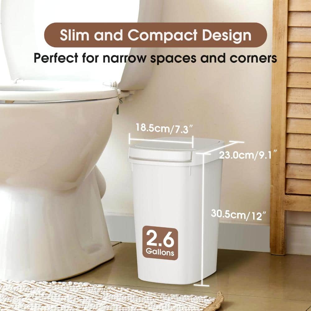 Unbranded 3-Pack 2.6 Gallon Slim Press-Top Bathroom Trash Can with Pop-Up ABS Lid and Bag Anchor in Multicolor (2)