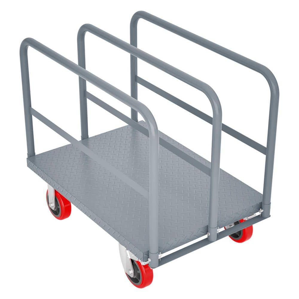 xinyoec Heavy Duty Drywall Cart with 3 Side Handrails 2000 lb. Load Capacity, 6 in. Swivel Brake Casters