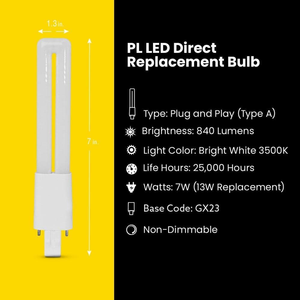 Feit Electric 13-Watt Equivalent PL Twin Tube CFLNI Bi-Pin Plug-In GX23 Base CFL Replacement LED Light Bulb, True White 3500K (1-Pack) (4)