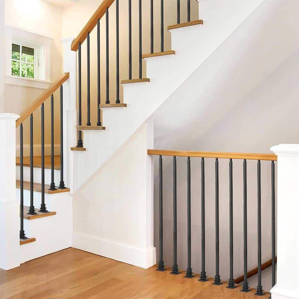 Afoxsos Wrought Iron Stair Balusters 44x1/2 Satin Black Square Tube Spindles for Staircase and Deck Railing 32-Pack 1.49" W (2)