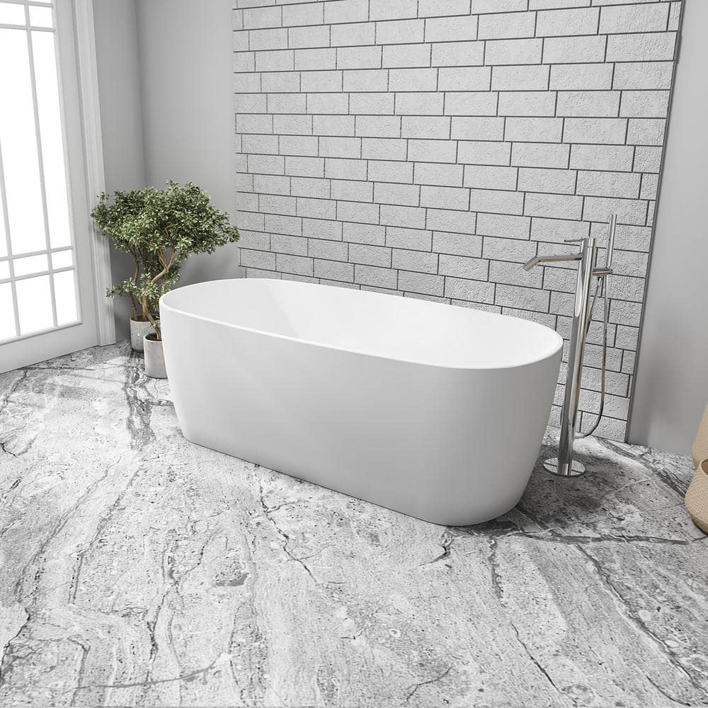 ROSWELL Azagra 67 in. Acrylic Flatbottom Soaking Bathtub in Matt White (2)