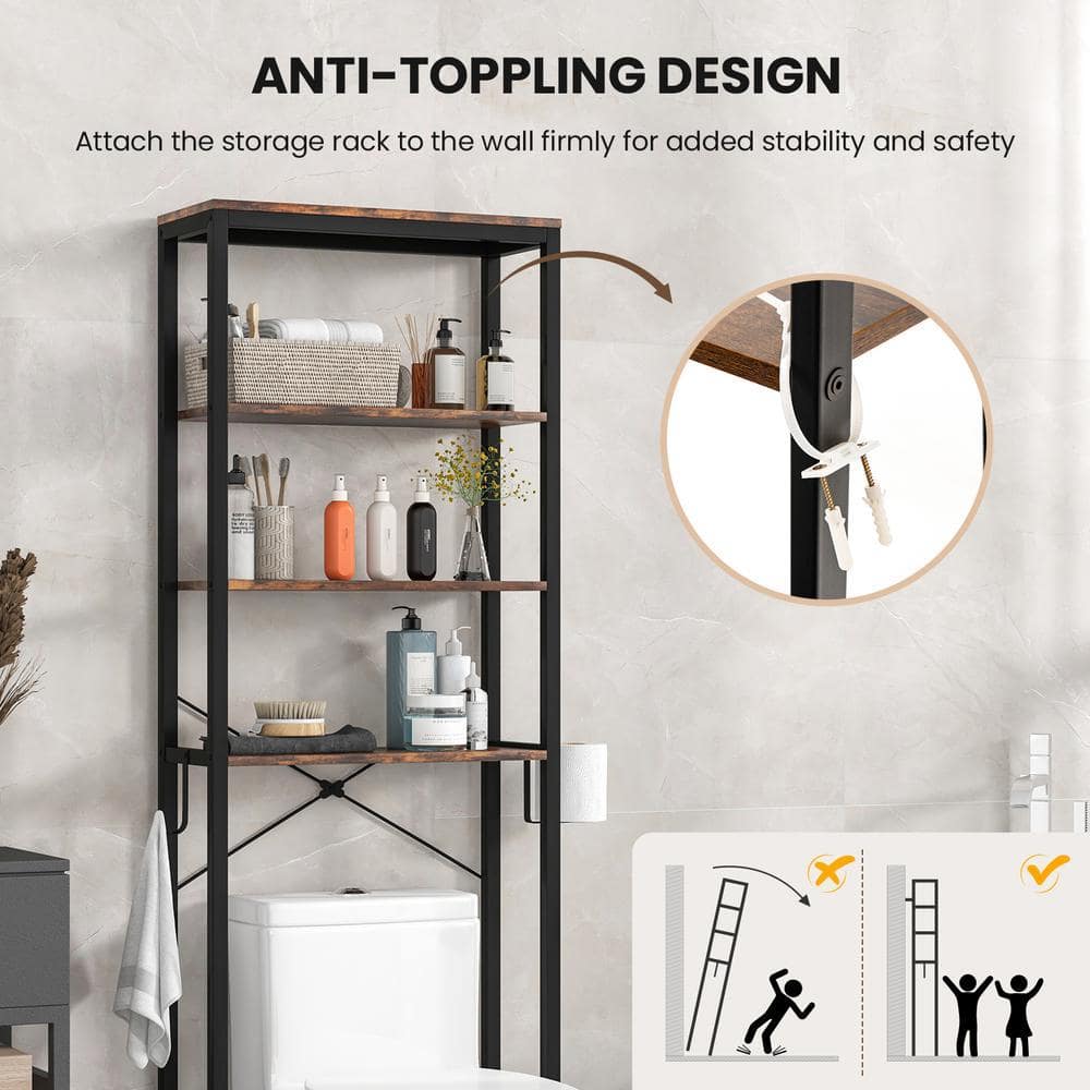 Volenca 24 in. W x 70 in. H x 10 in. D Metal Rectangular 3- Shelf Freestanding Over the Toilet Storage Rack in Brown (2)