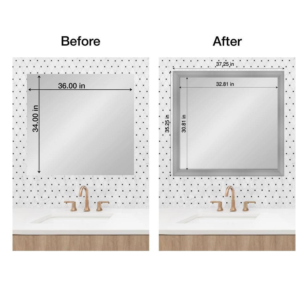 Amanti Art Mirror Makeover Flair Polished Nickel 35.25 in. W x 37.25 in. H Bathroom Mirror Frame Border Kit-Fits a 34 x 36 Mirror (2)