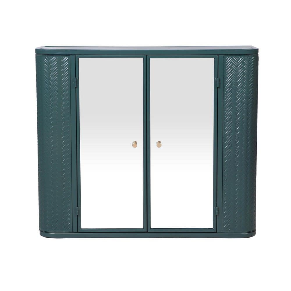 Tahanbath 8.26 in. W x 27.55 in. D x 23.62 in. H Bathroom Storage Wall Cabinet in Green with 2 Mirror Doors (1)