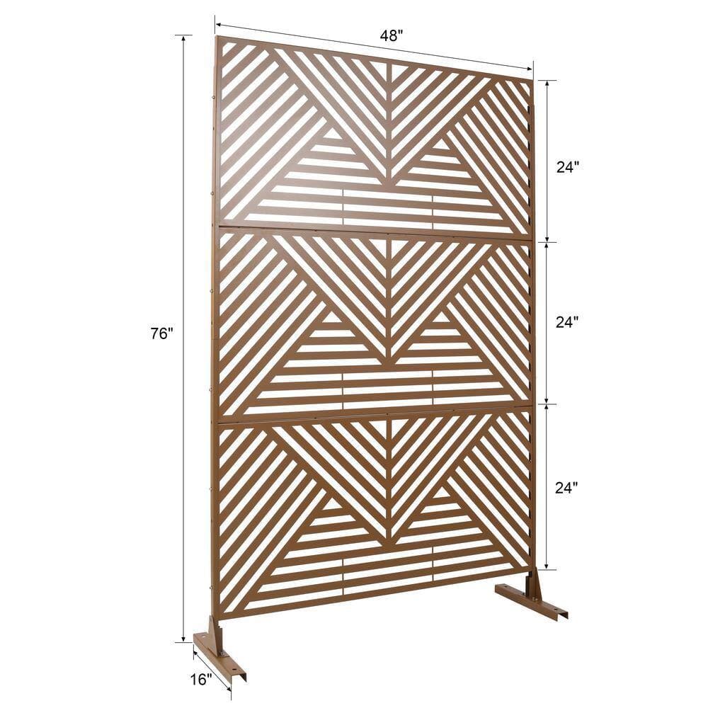 Zeus & Ruta 6.3 ft. H x 4 ft. W Brown Metal Privacy Screen Freestanding Decorative Privacy Screen (3 Panels) (3)