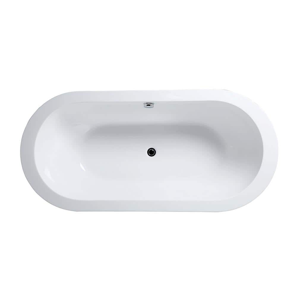 Vanity Art Rennes 71 in. x 34 in. Acrylic Flatbottom Freestanding Soaking Bathtub with Center Drain in White/Polished Chrome (2)