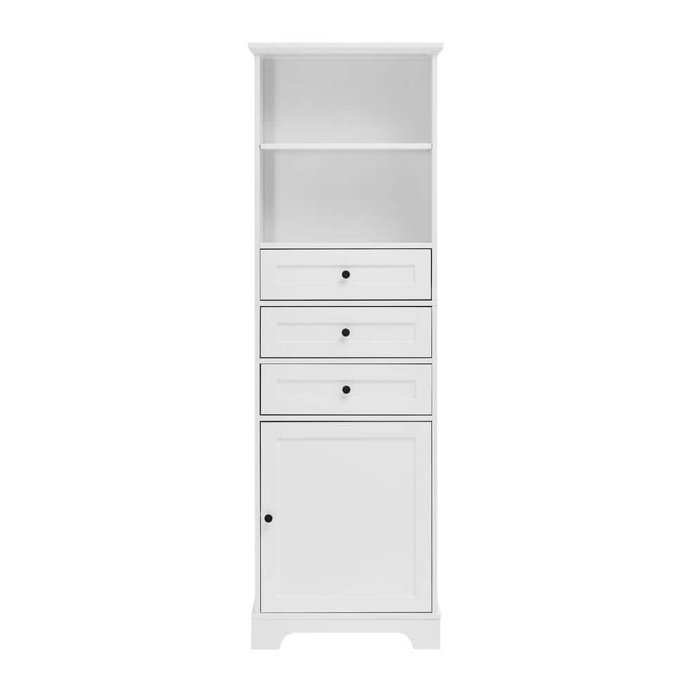 Unbranded 22 in. W x 10.03 in. D x 68.3 in. H White MDF Linen Cabinet with 3-Drawers and Adjustable Shelves for Bathroom, Kitchen (2)