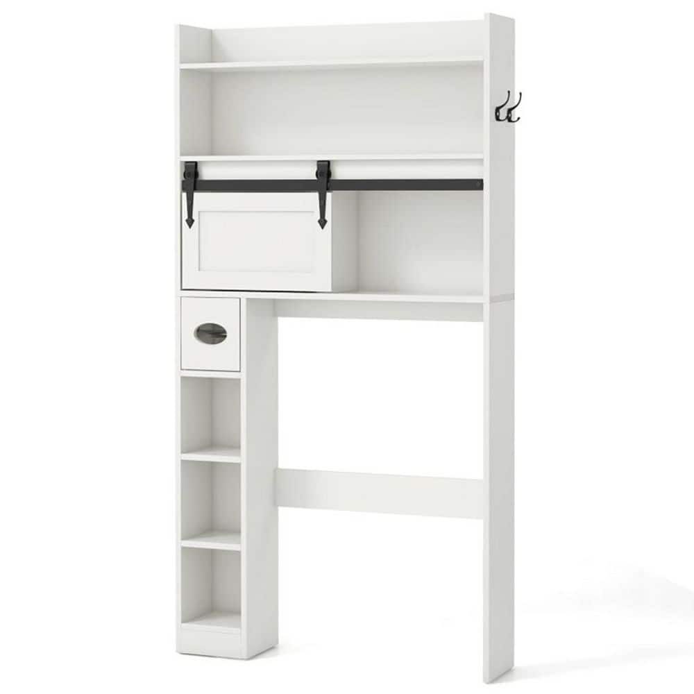 Boyel Living 32 in. W x 62 in. H x 7.5 in. D White Over The Toilet Storage with Sliding Barn Door and Adjustable Shelves (1)