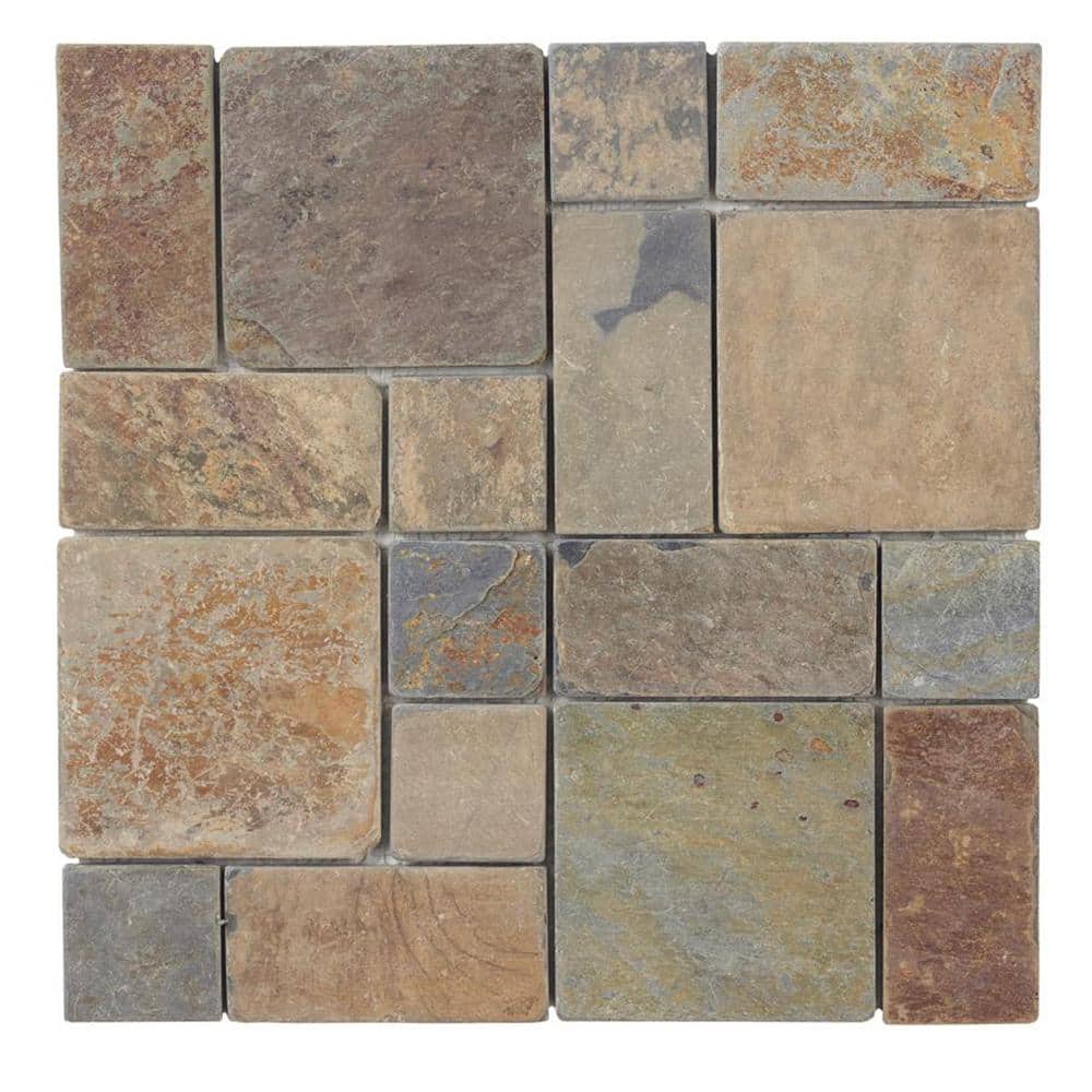Jeffrey Court Rust Block Medley Multi-Color 11.75 in. x 11.75 in. Slate Wall and Floor Mosaic Tile (9.587 sq. ft./Case)