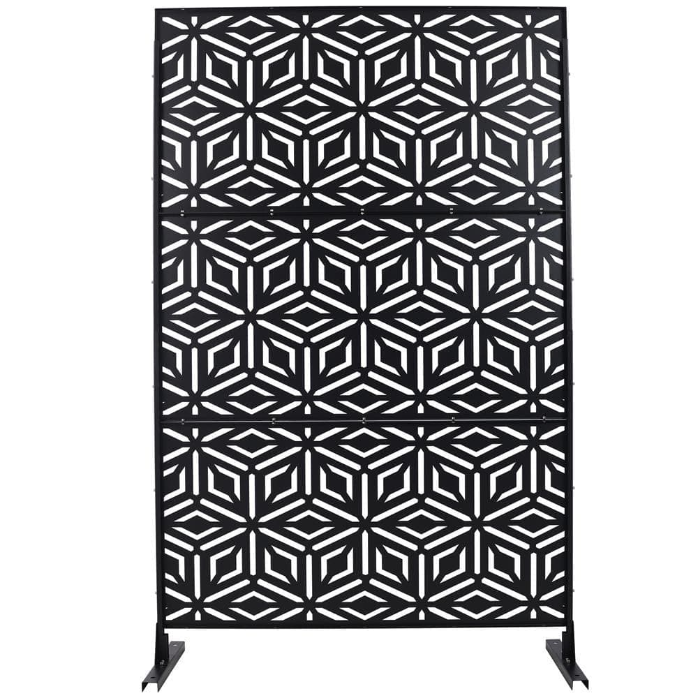 Kahomvis 6.3 ft. x 4 ft. Black Outdoor Steel Decorative Privacy Screen, Indoor Metal Privacy Fence Panel (1)