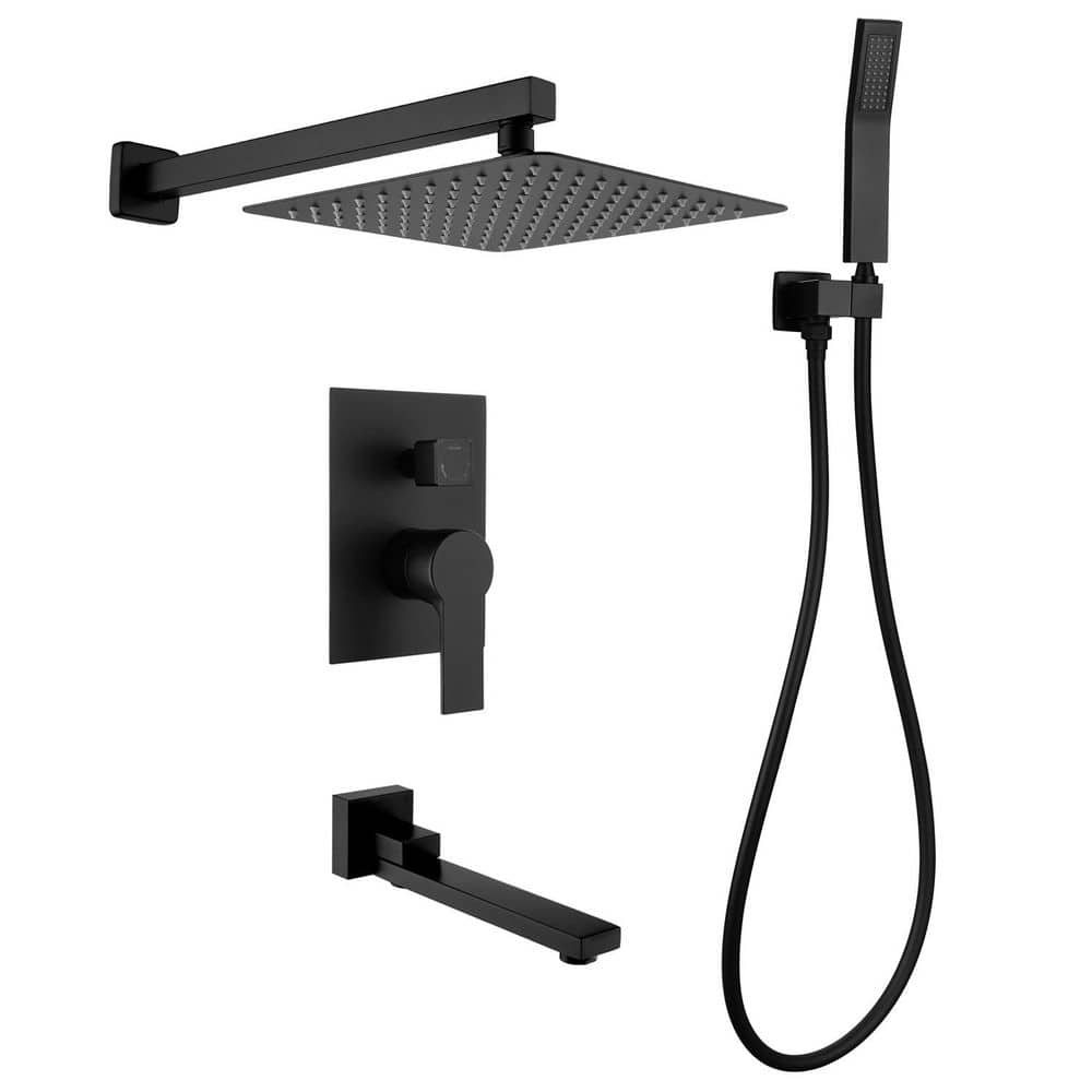 Satico Single-Handle 3-Spray Hand Shower Retractable Tub Faucet with 10 in. Rain Shower Heads in Black (Valve Included) (1)
