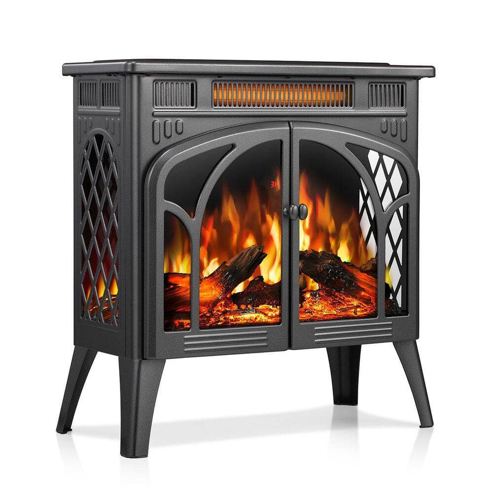 Bestier 24. 25in Freestanding Electric Fireplace Heater in Grey with Remote Control, Overheating Safe Design (2)