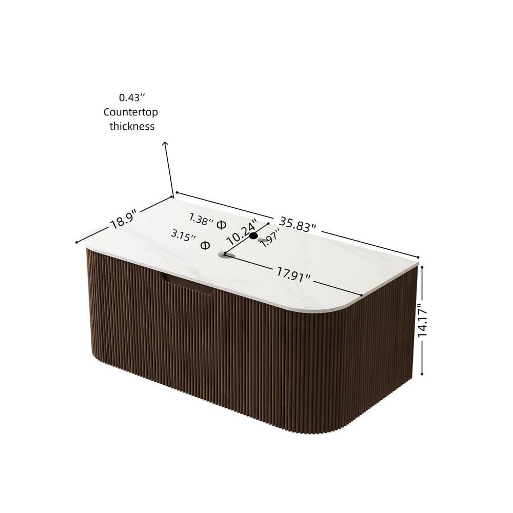 Buruis 36 in. Bath Vanity Cabinet without Top in Brown with 2 Drawers, Basin, Faucet and Sink Not Included (2)