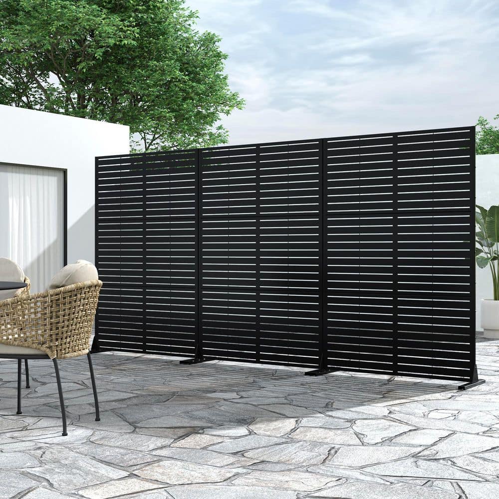 Dovelina 72 in. H x 47 in. W Galvanized Metal Wall Sculptures Outdoor Privacy Screens Garden Fence Louvered in Black (3)