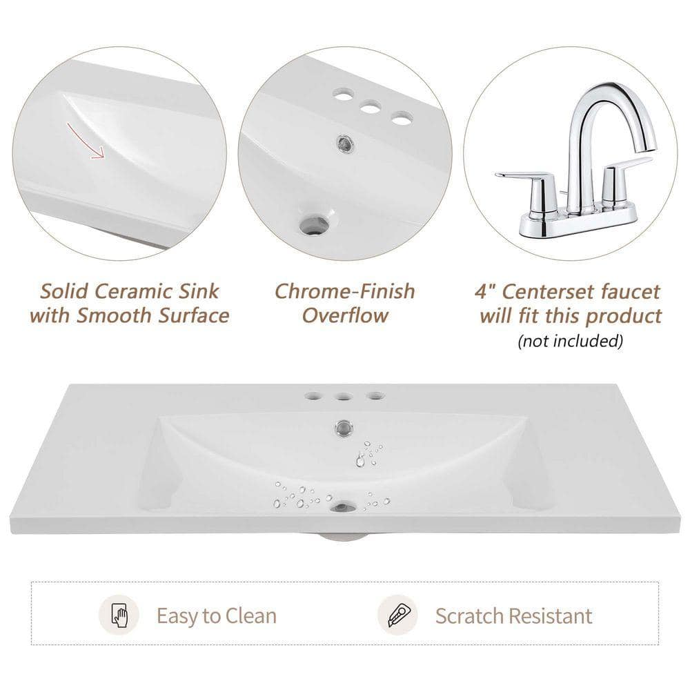 Unbranded 36 in. W x 18.03 in. D x 6.61 in. H Freestanding Bath Vanity Bathroom Sink in White with White Ceramic Top (3)