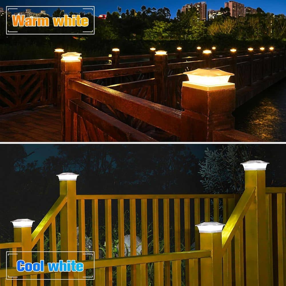 Afoxsos 6-Pack ABS Shell Solar Post Cap Lights Outdoor Waterproof 4x4/6x6 Fence Cap Lights with Dual Lighting Modes Warm White (3)