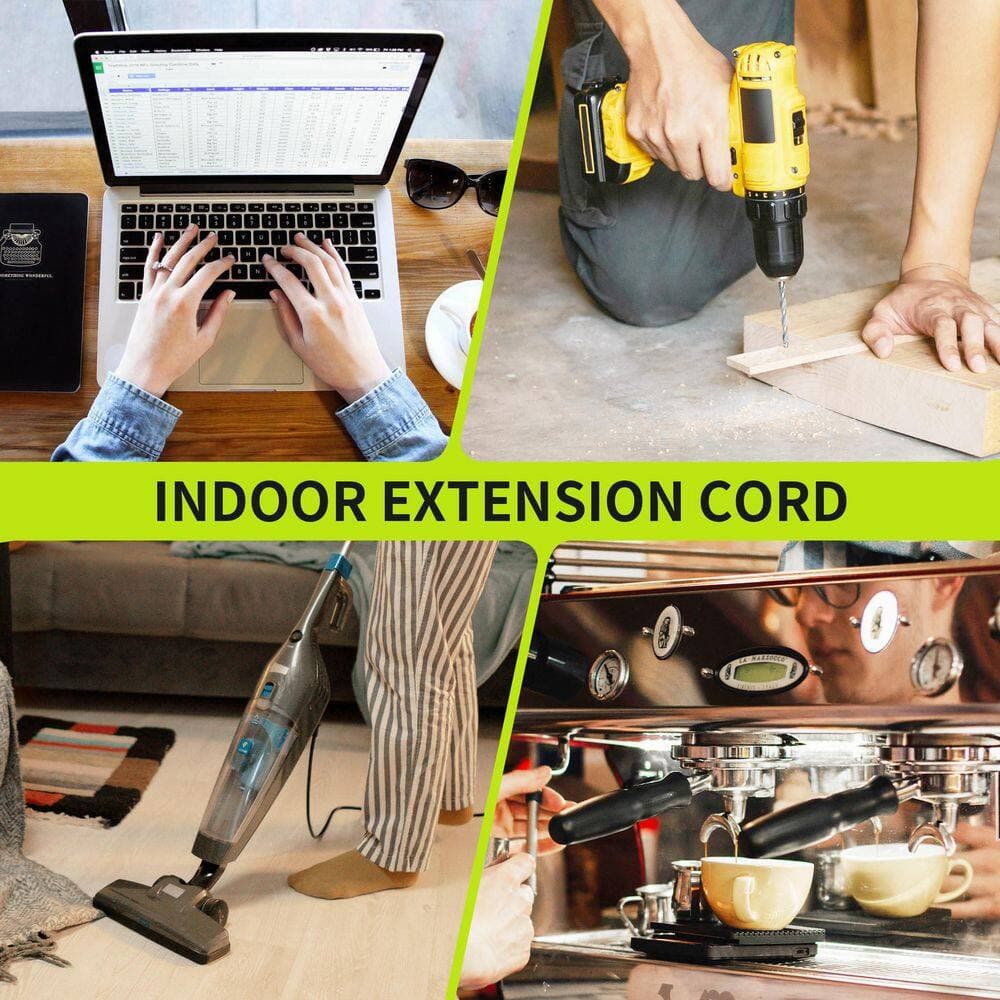 Unbranded 3 ft. 16/3-Gauge Indoor Extension Cord Black Flexible Strain Relief 13A 125V Tri-Tap Lighted End (3)