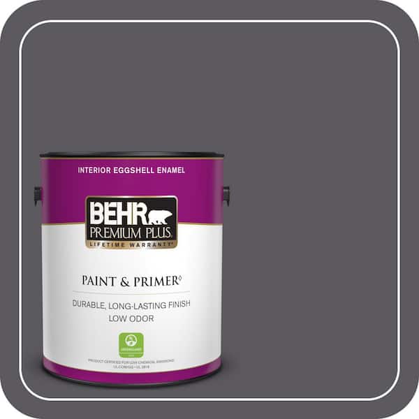 BEHR PREMIUM PLUS 1 gal. #MQ5-02 Dark Shadows Eggshell Enamel Low Odor Interior Paint & Primer (2)