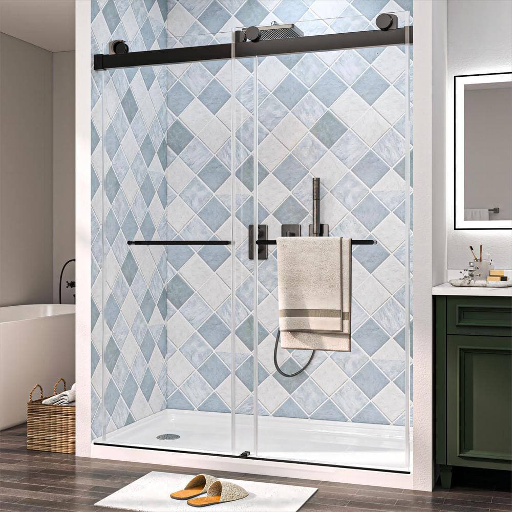 TOOLKISS 60 in. L x 30 in. W x 4 in. H Alcove Single-Threshold Shower Pan Base with Left Drain in White (2)