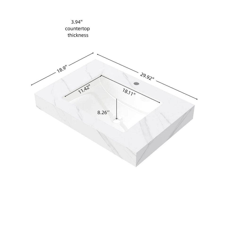 LIVACA 30 in. 18.9 in. Drop-In Sink in Carrara White Sintered Stone and Ceramic with Pre-drilled Faucet Hole and Overflow (2)
