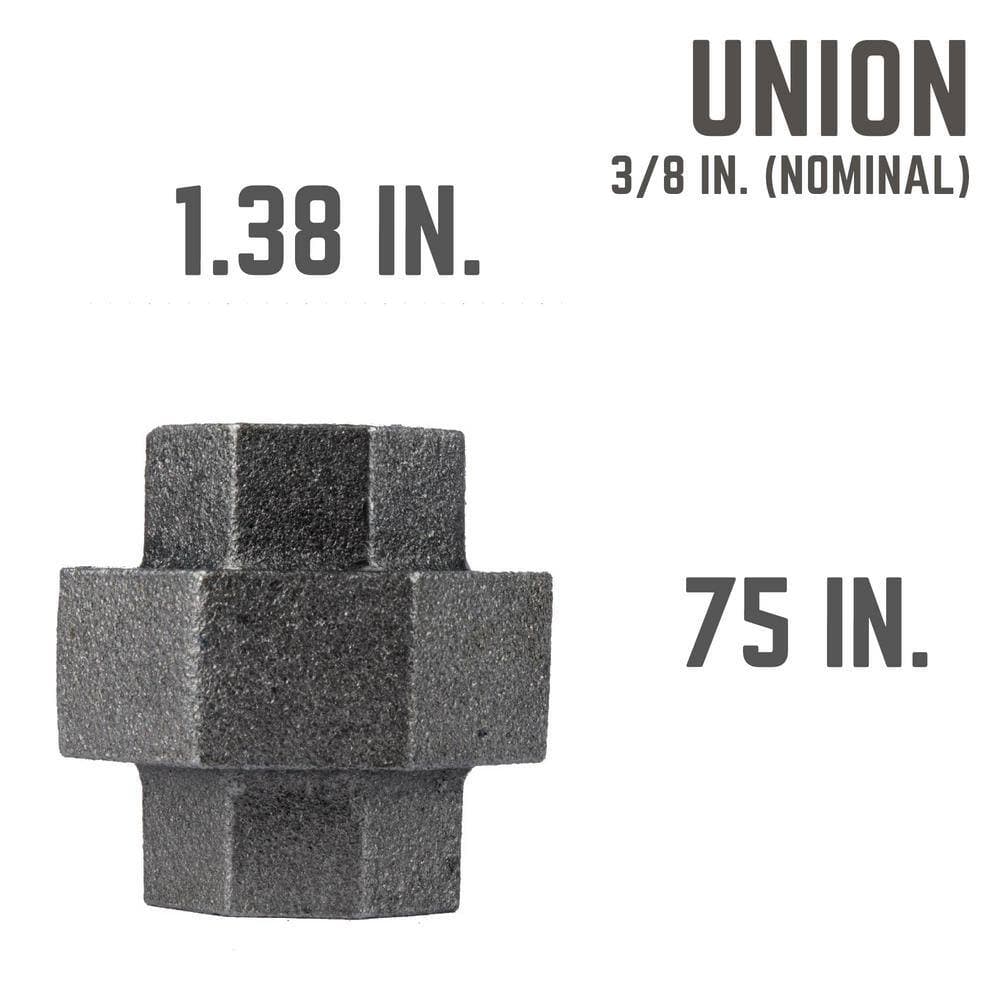 PIPE DECOR 3/8 in. Black Malleable Iron FPT x FPT Union Fitting (10-Pack) (2)