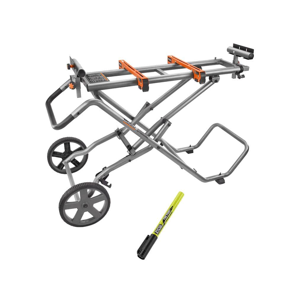 RIDGID Universal Mobile Miter Saw Stand with Mounting Braces and Black Fine Point Permanent Workshop Marker
