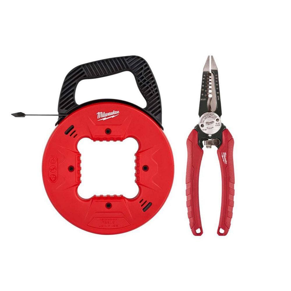 Milwaukee 25 ft. x 1/4 in. Steel Fish Tape with Low Profile Tip and Combination Pliers