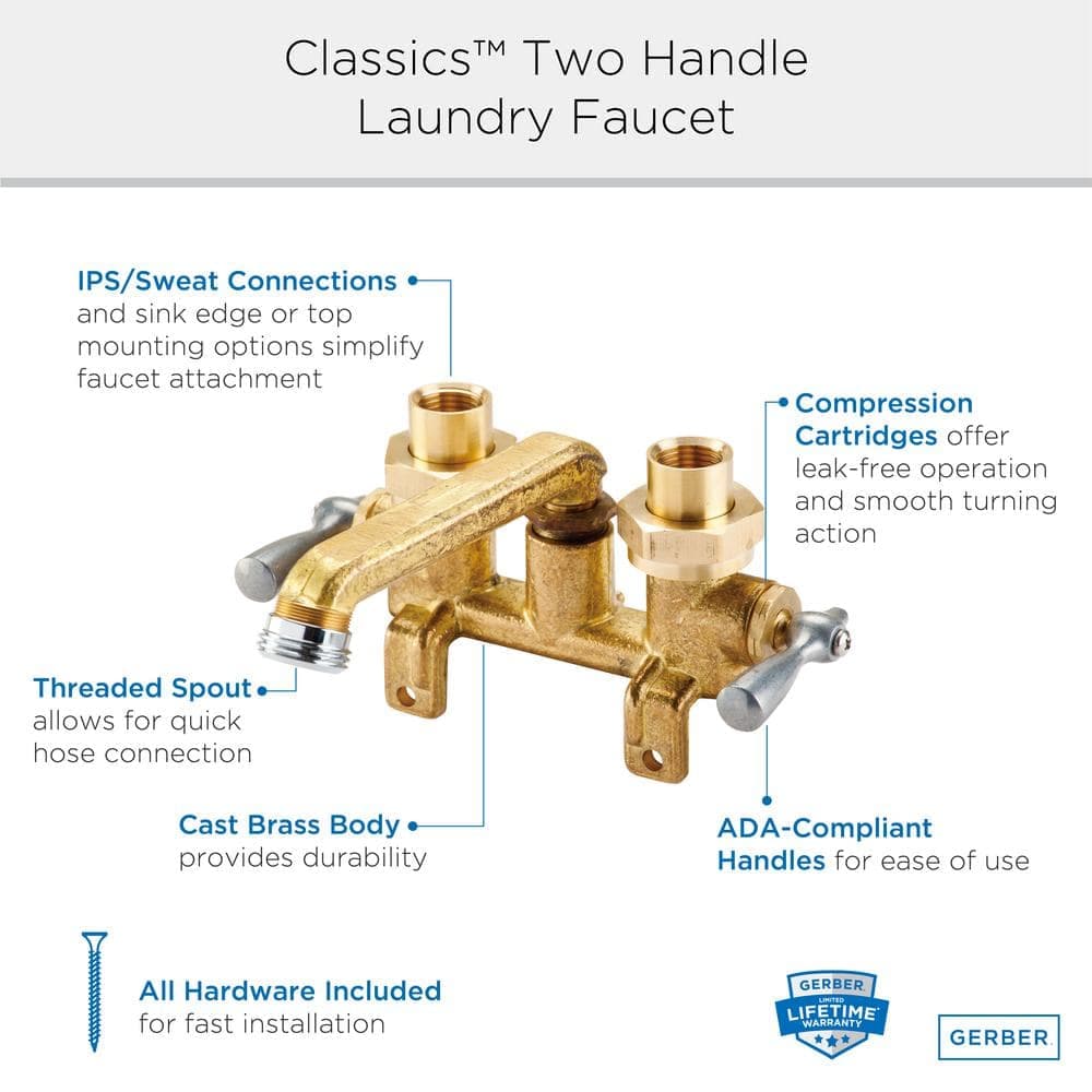 Gerber Classics 2-Handle Laundry Utility Faucet in Rough Brass (3)