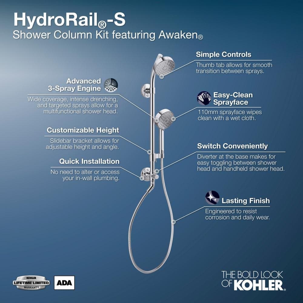 KOHLER HydroRail-S 3-Spray Shower Column Kit in Polished Chrome (3)