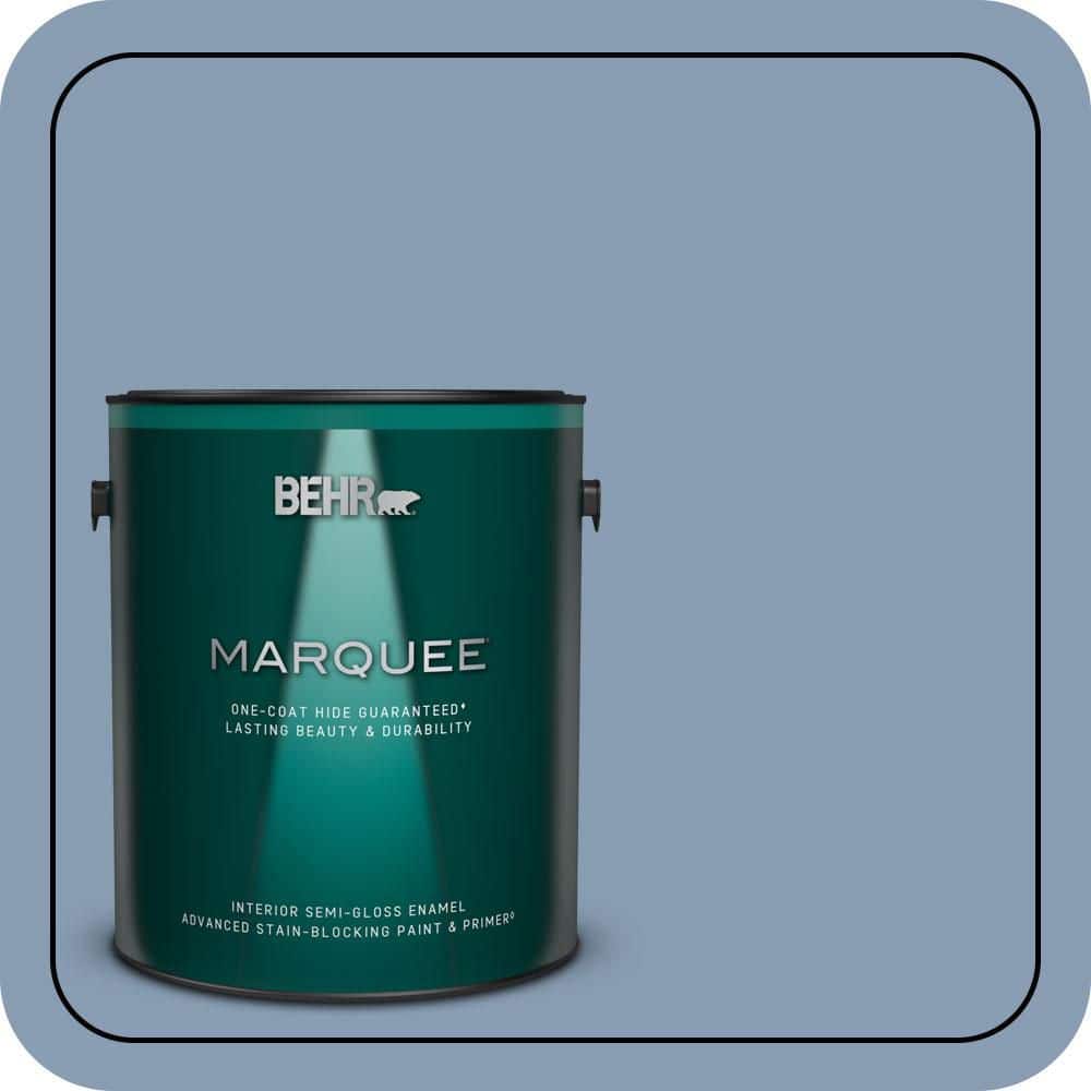 BEHR MARQUEE 1 gal. #S520-4 Private Jet One-Coat Hide Semi-Gloss Enamel Interior Paint & Primer