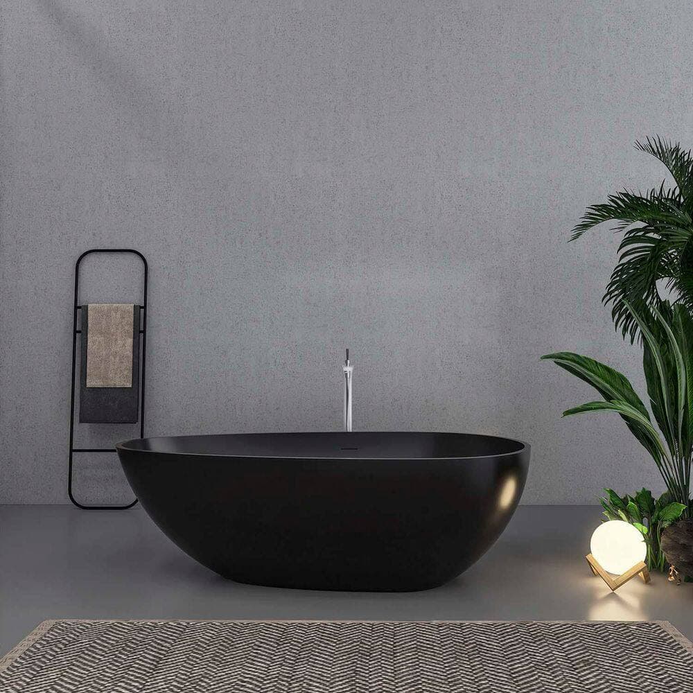INSTER 67 in. x 34 in. Matte Black Solid Surface Artificial Soaking Bathtub-Freestanding, Stain Resistant, Spa-Like Comfort (2)