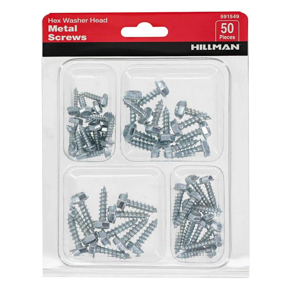 Hillman Zinc Grade 5 Hex Washer Head Sheet Metal Screw Assorted Kit (50-Pack) (1)