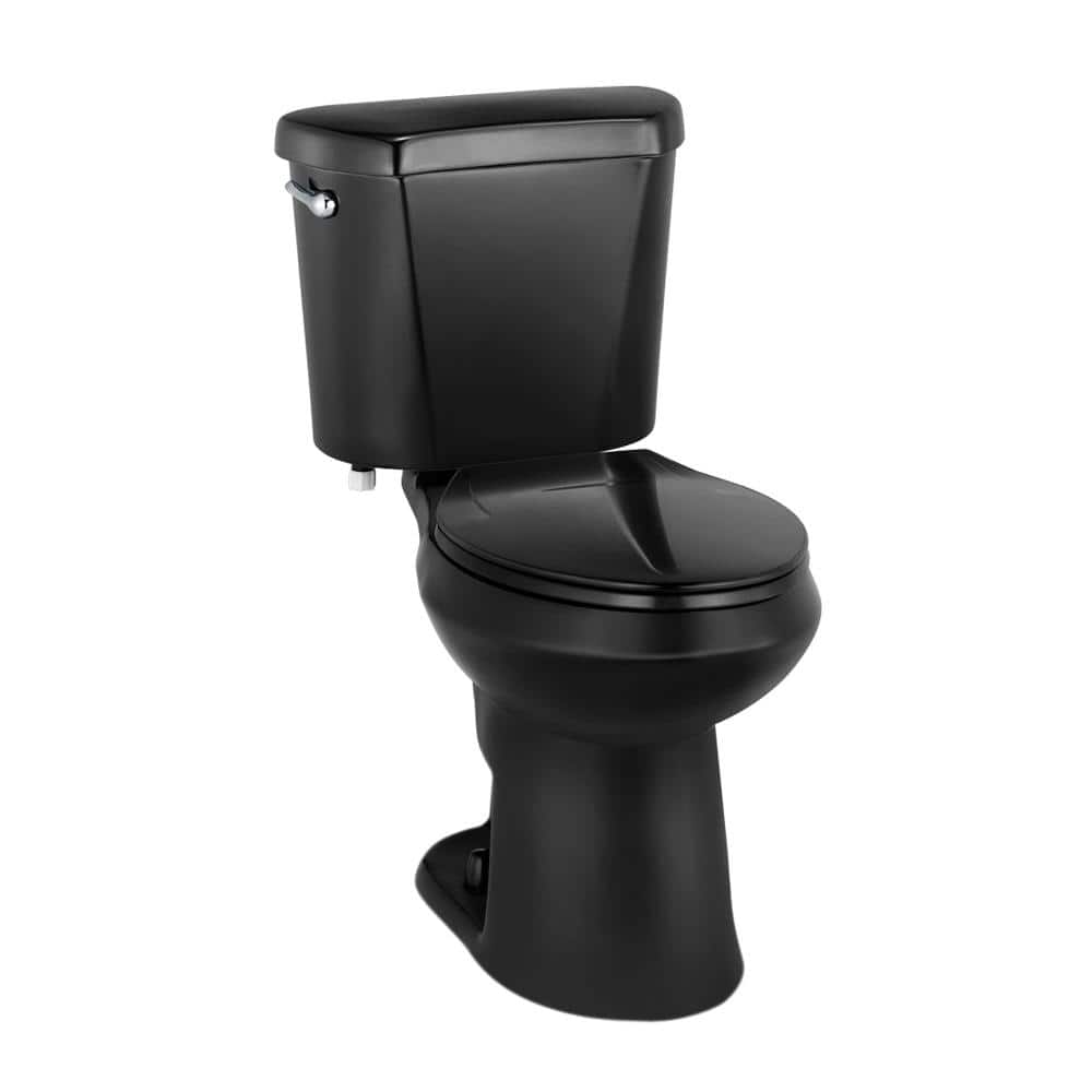 Glacier Bay 12 in. Rough In Two-Piece 1.28 GPF Single Flush Elongated Toilet in Black, Seat Included