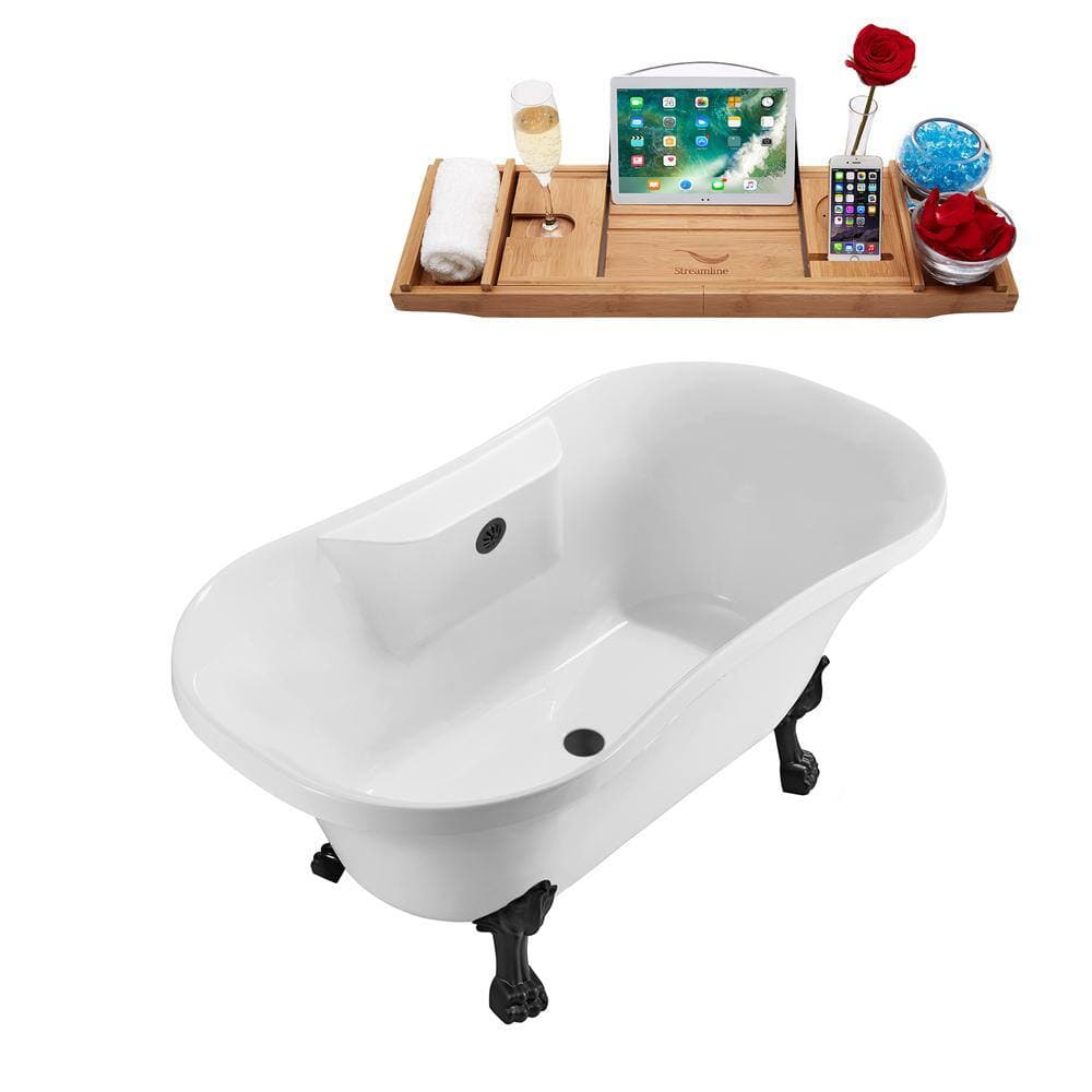 Streamline 60 in. Acrylic Clawfoot Non-Whirlpool Bathtub in Glossy White With Matte Black Clawfeet And Matte Black Drain (2)