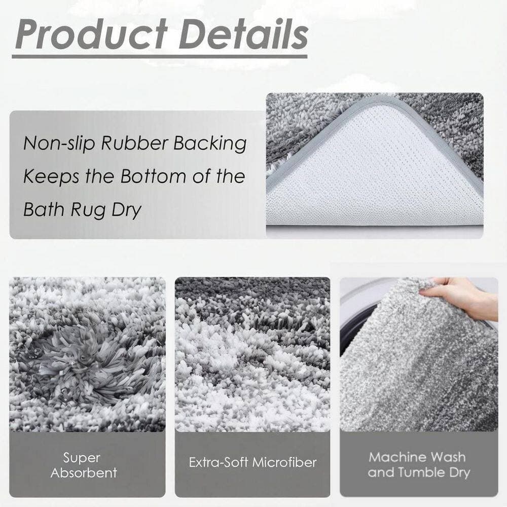 Wudkey 72 in. W x 72 in. L Polyester Shower Curtain in Grey with Rugs, Waterproof Shower Curtain Liner and Nonslip Bath Mat (3)