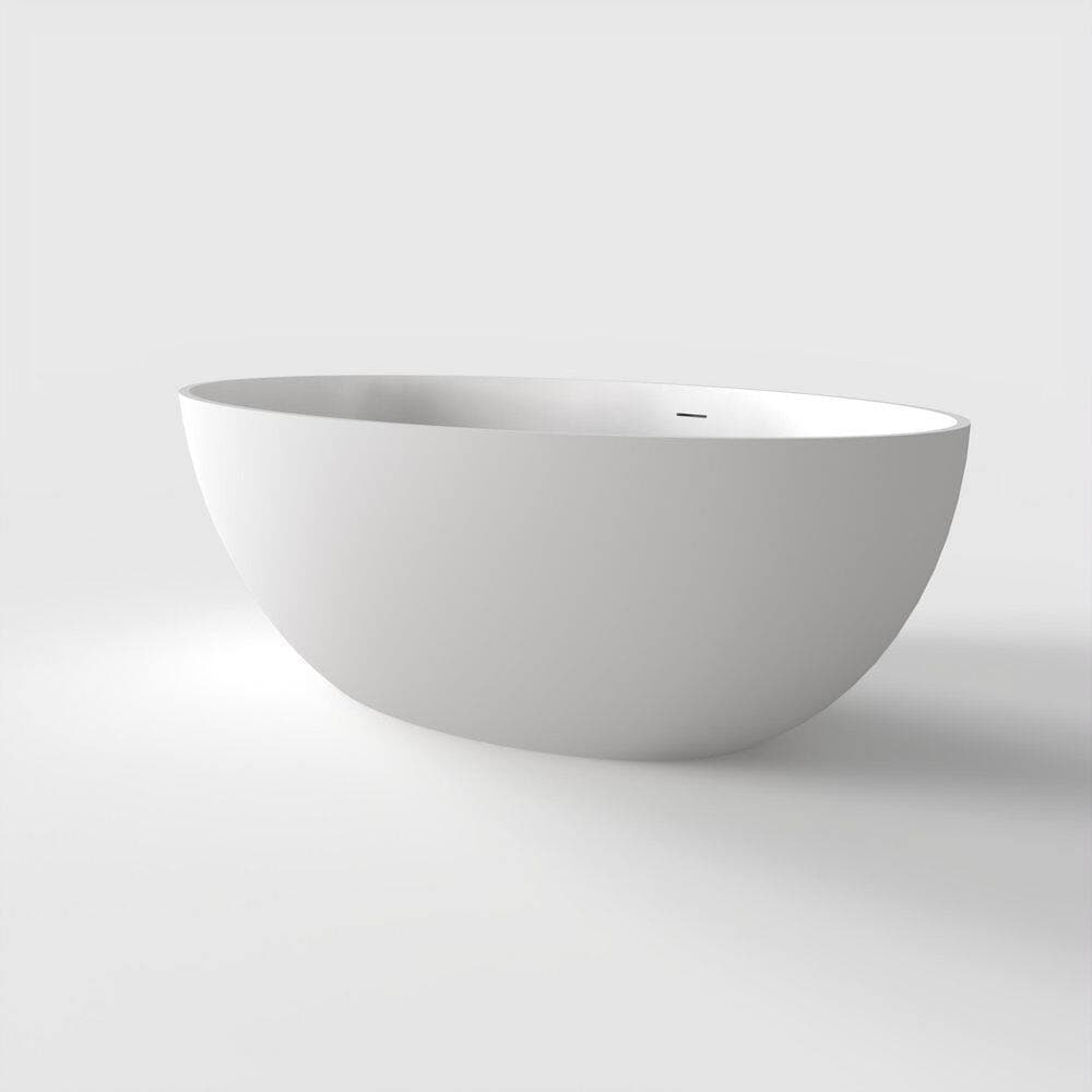 VANITYFUS 67 in. x 39.37 in. Solid Surface Freestanding Soaking Bathtub with Center Drain in Matte White (3)