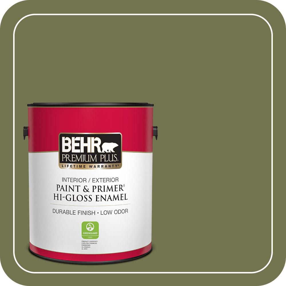 BEHR PREMIUM PLUS 1 gal. #S360-6 Secret Meadow Hi-Gloss Enamel Interior/Exterior Paint & Primer