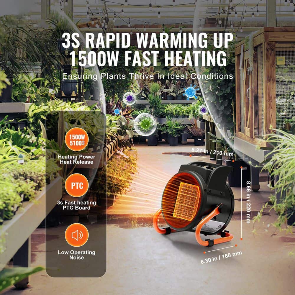 SVOPES Electric Greenhouse Heater, 3-Speed Setting Small Grow Tent Heater, 1500W PTC Fast Heating with Overheat Protection (3)
