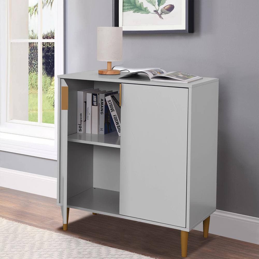 Zeus & Ruta 25.9 in. W x 15.6 in. D x 35.4 in. H Gray Linen Cabinet Carved Pattern Door Panel with 2-Doors (2)