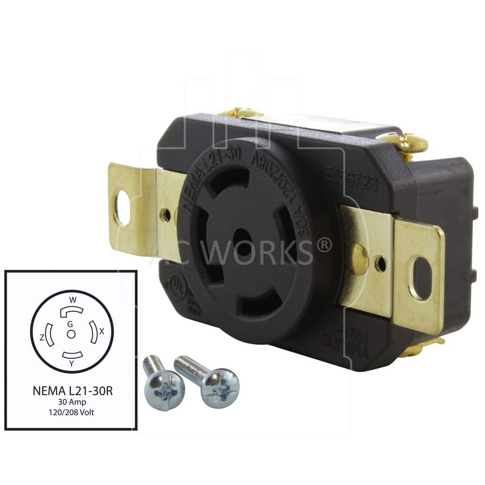 AC WORKS 30A 120/208V NEMA L21-30R Flush Mount Locking Industrial Grade Outlet (2)