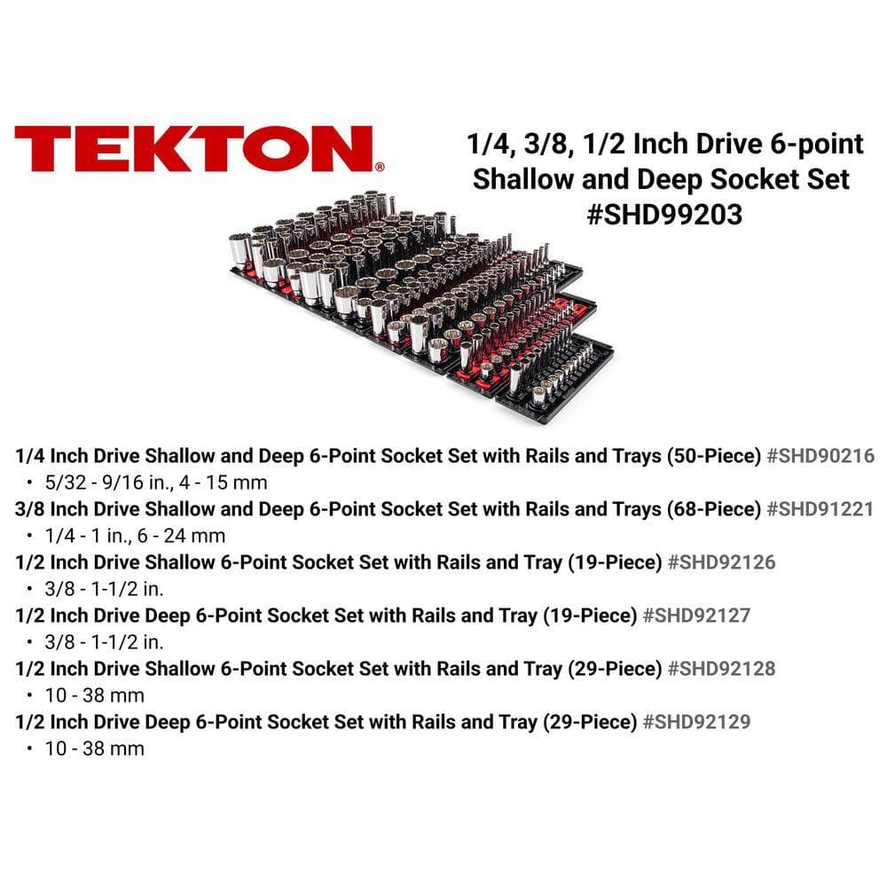 TEKTON 1/4,3/8,1/2 in. Drive 12-Point Socket Set with Rails and Trays (214-Piece) (2)